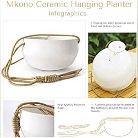 Modern White Ceramic Hanging Planters | Set of 2 | Indoor/Outdoor - Picture 3 of 4